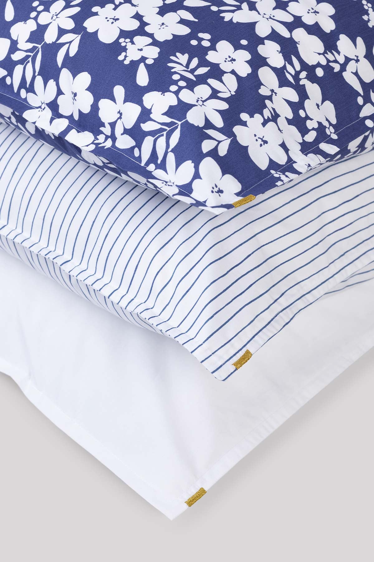 Taie d'oreiller percale de coton rayures bleues Les pensionnaires