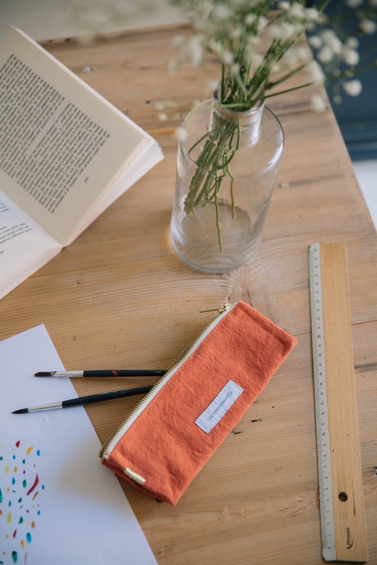 Trousse à crayons en toile de coton bio orange vif Les pensionnaires
