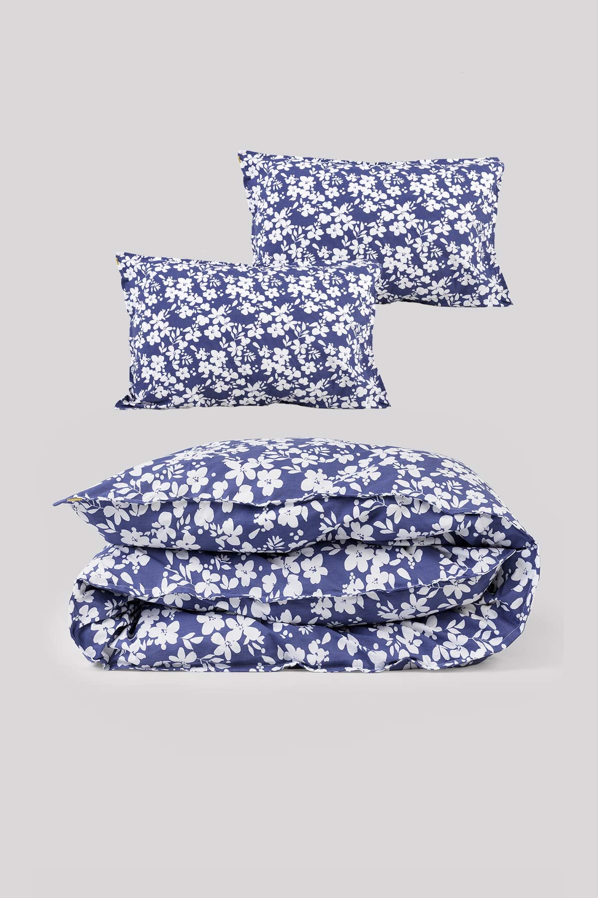 Parure-Housse-de-couette-en-percale-de-coton-fleurs-bleues-50x70