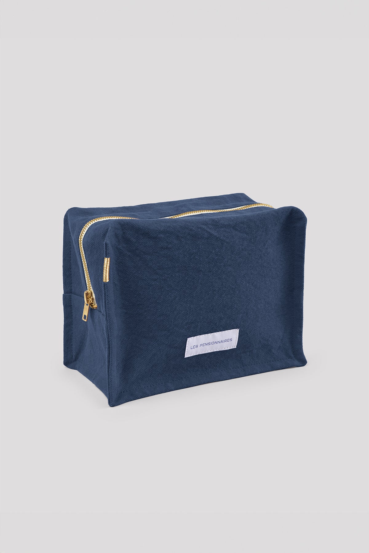Trousse de toilette cube bleu orage en épaisse toile de coton bio