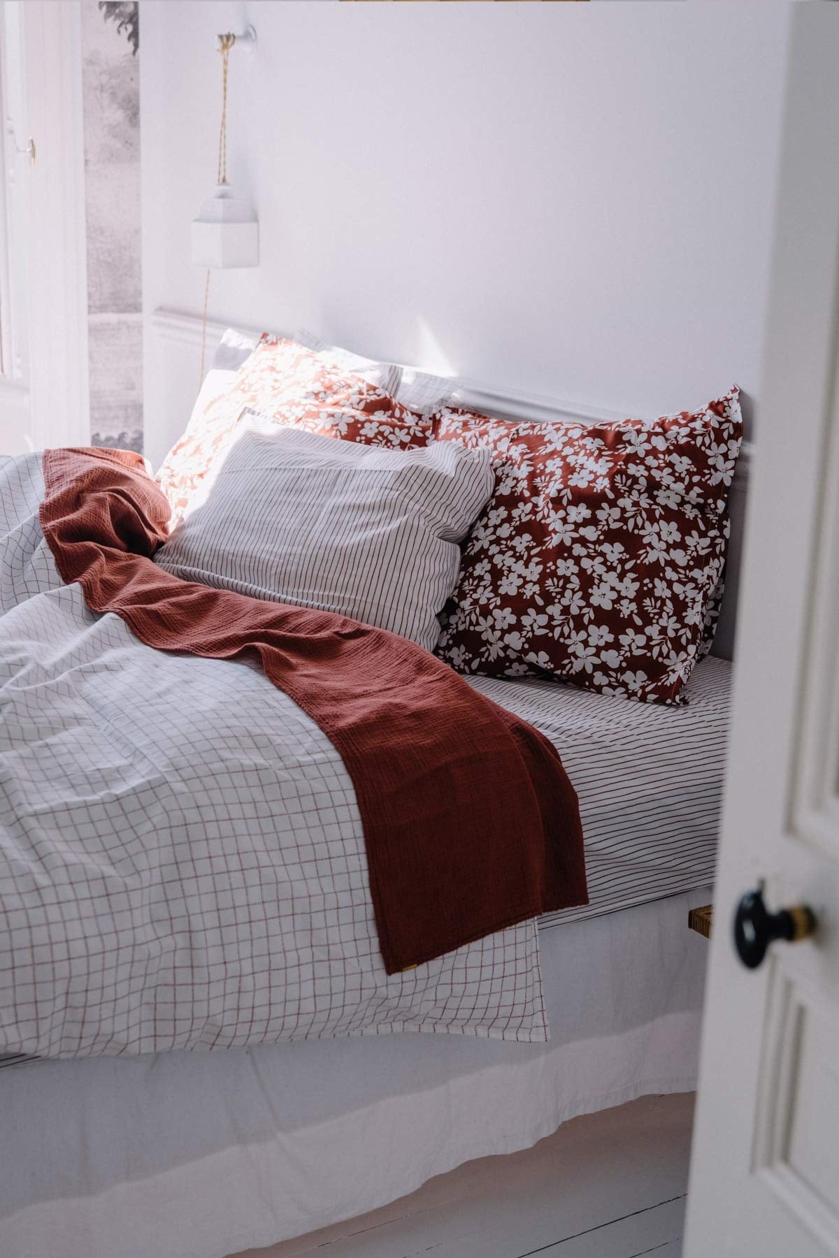 Housse de couette en percale de coton bio chics carreaux rouille
