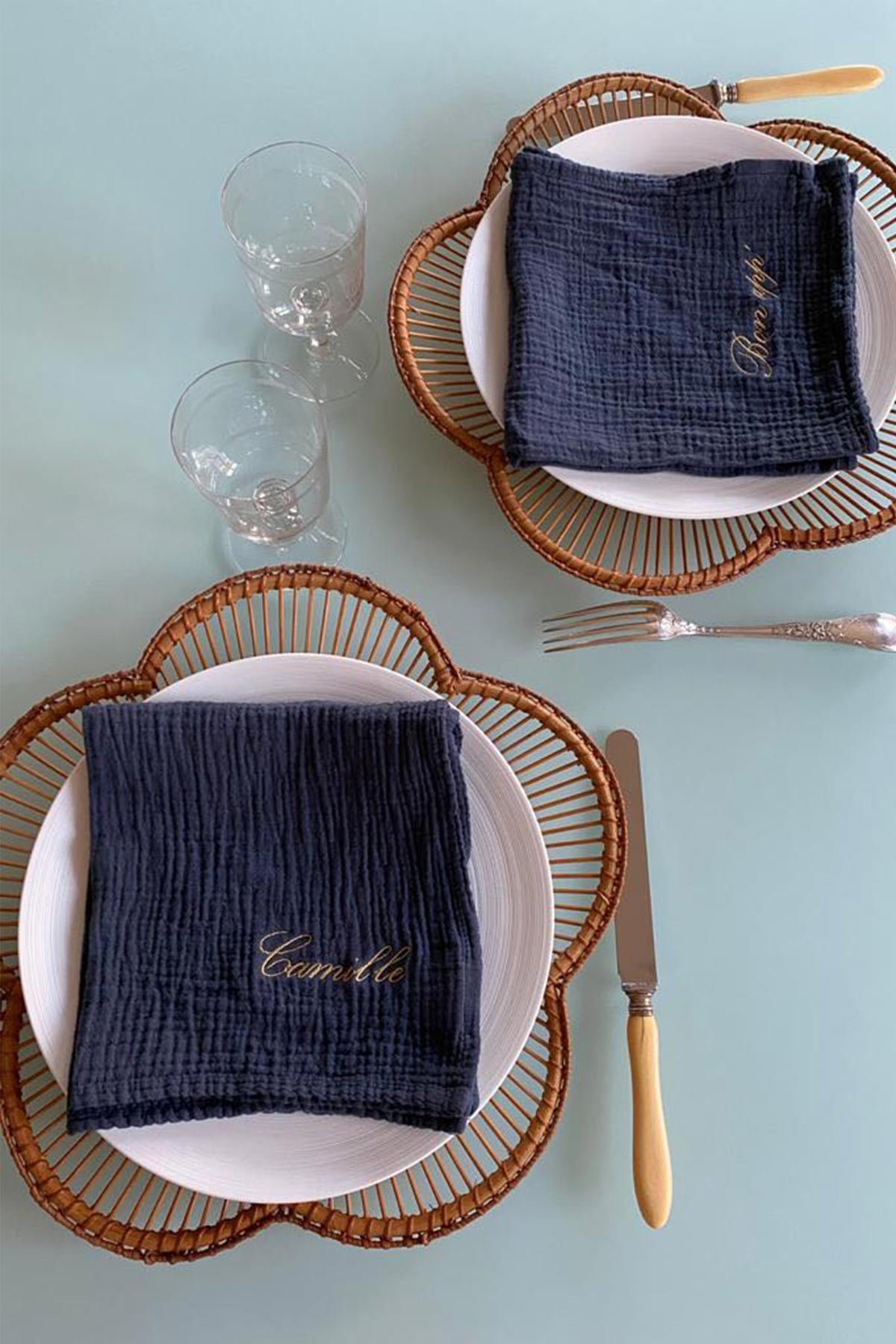 Serviettes de table en double gaze de coton bleu orage (lot de 2)