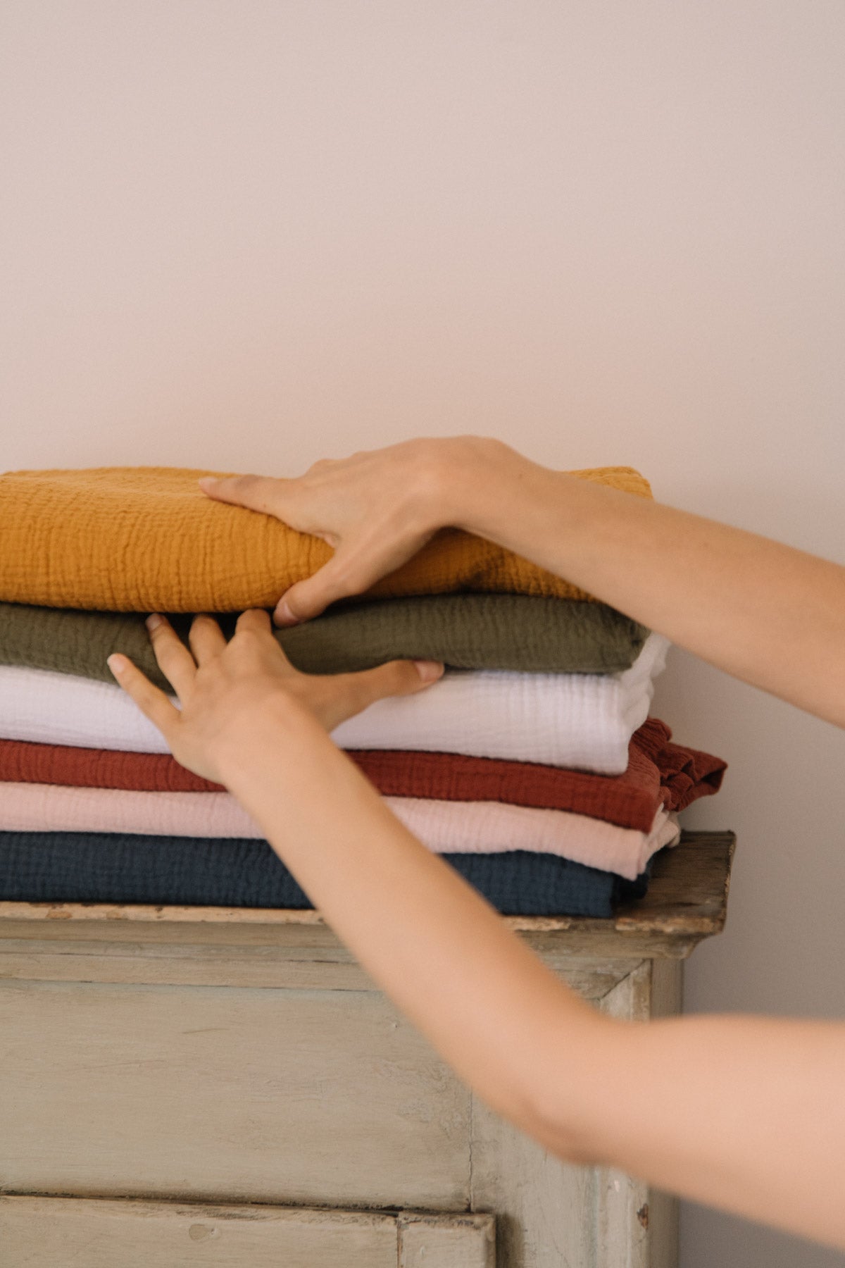 Grand plaid en double gaze de coton bleu orage