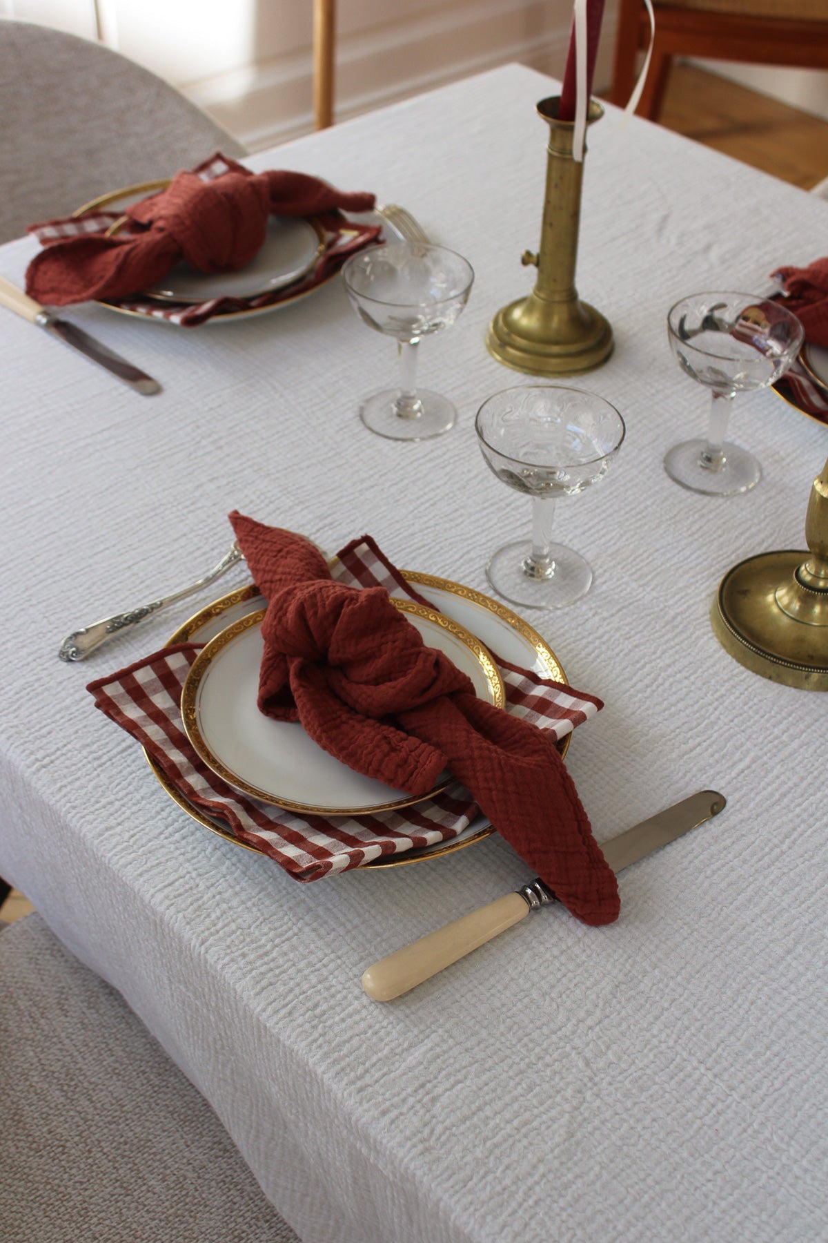 Serviettes de table en lin et coton vichy rouille (lot de 2)