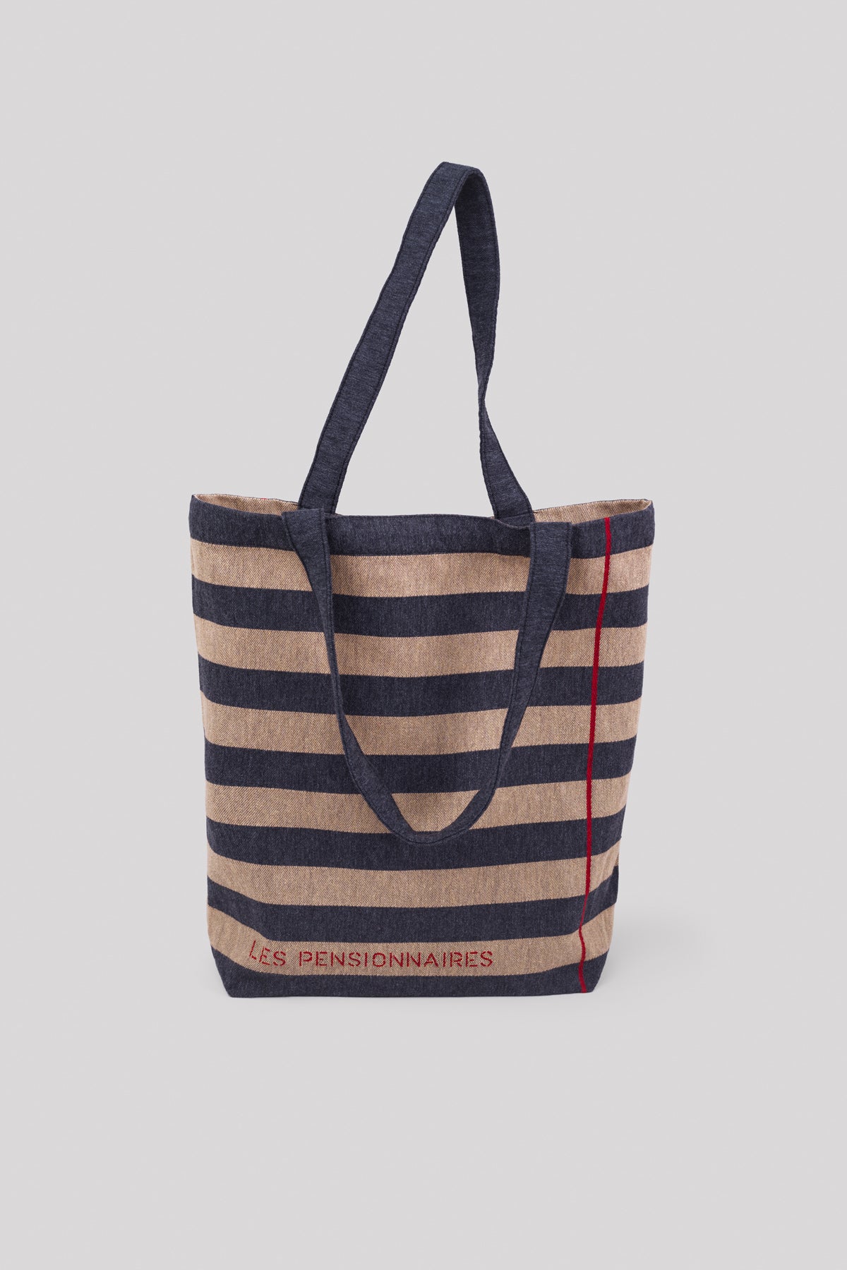 Tote bag rayé en fibres recyclées gris et beige